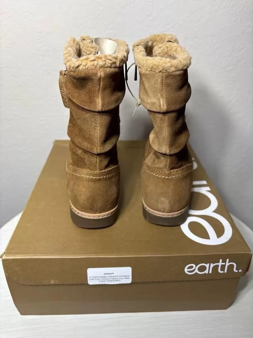 Earth Ethyland Suede Boots 6.5 M  Natural Tan Faux Fur Cozy Water-repellent NIB